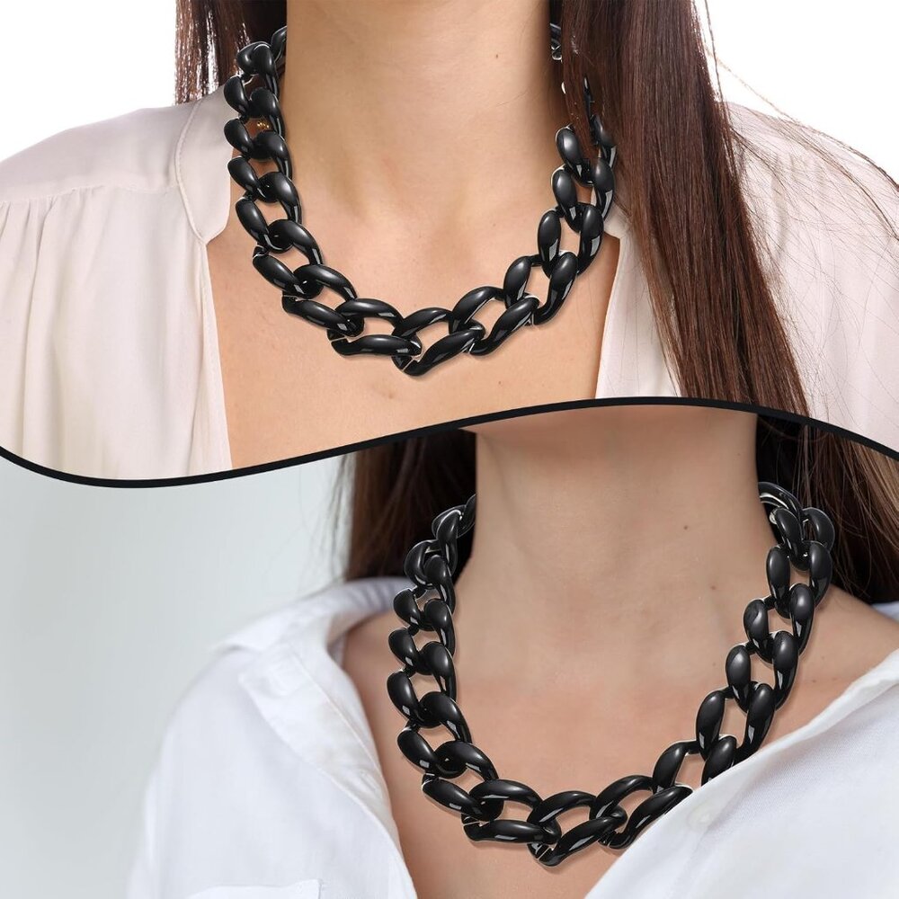 Statement Chunky Link Necklace - Durable Black Ac… - image 4